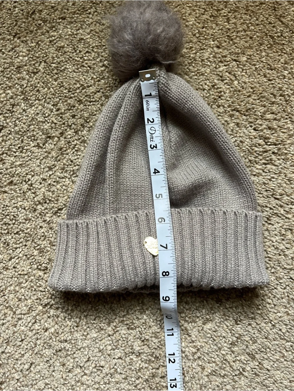 Grey Pom Beanie with Heart Accent